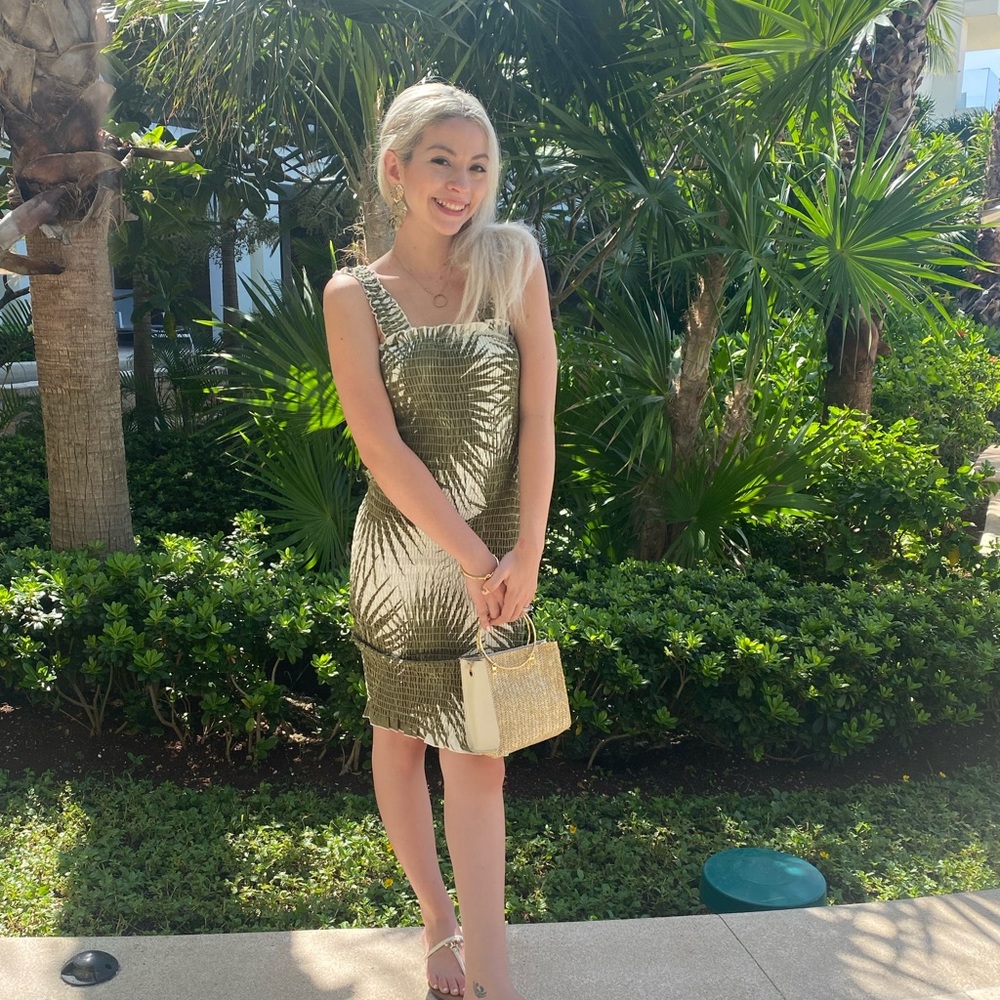Tropical white and green bodycon palm dress